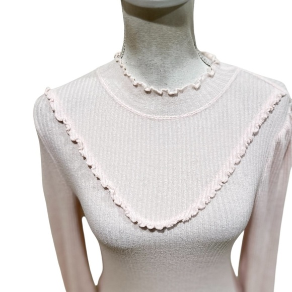 Free People ballet Pink Cowl Neck ribbed lightweight knit Sweater size xs - Picture 5 of 11